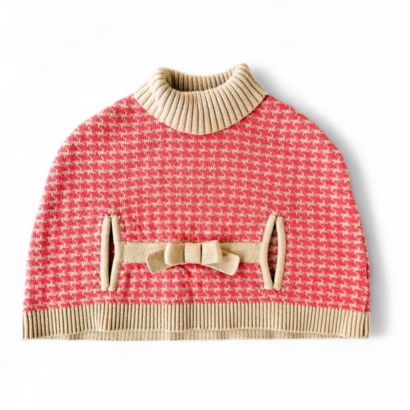 Janie and Jack Carriage House Houndstooth Sweater Cape Poncho 12–18M Pink Tan - Picture 1 of 8